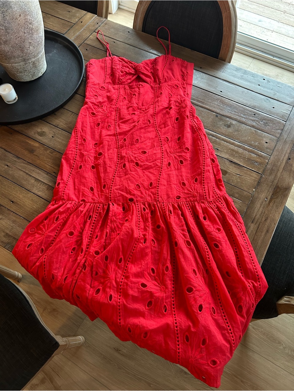 Karina Grimaldi Red Eyelet Cotton Cut Out Midi Dress M